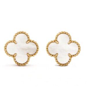 18K Gold Plated Over 925 Sterling Silver Mother of Pearl Clover Stud Earrings